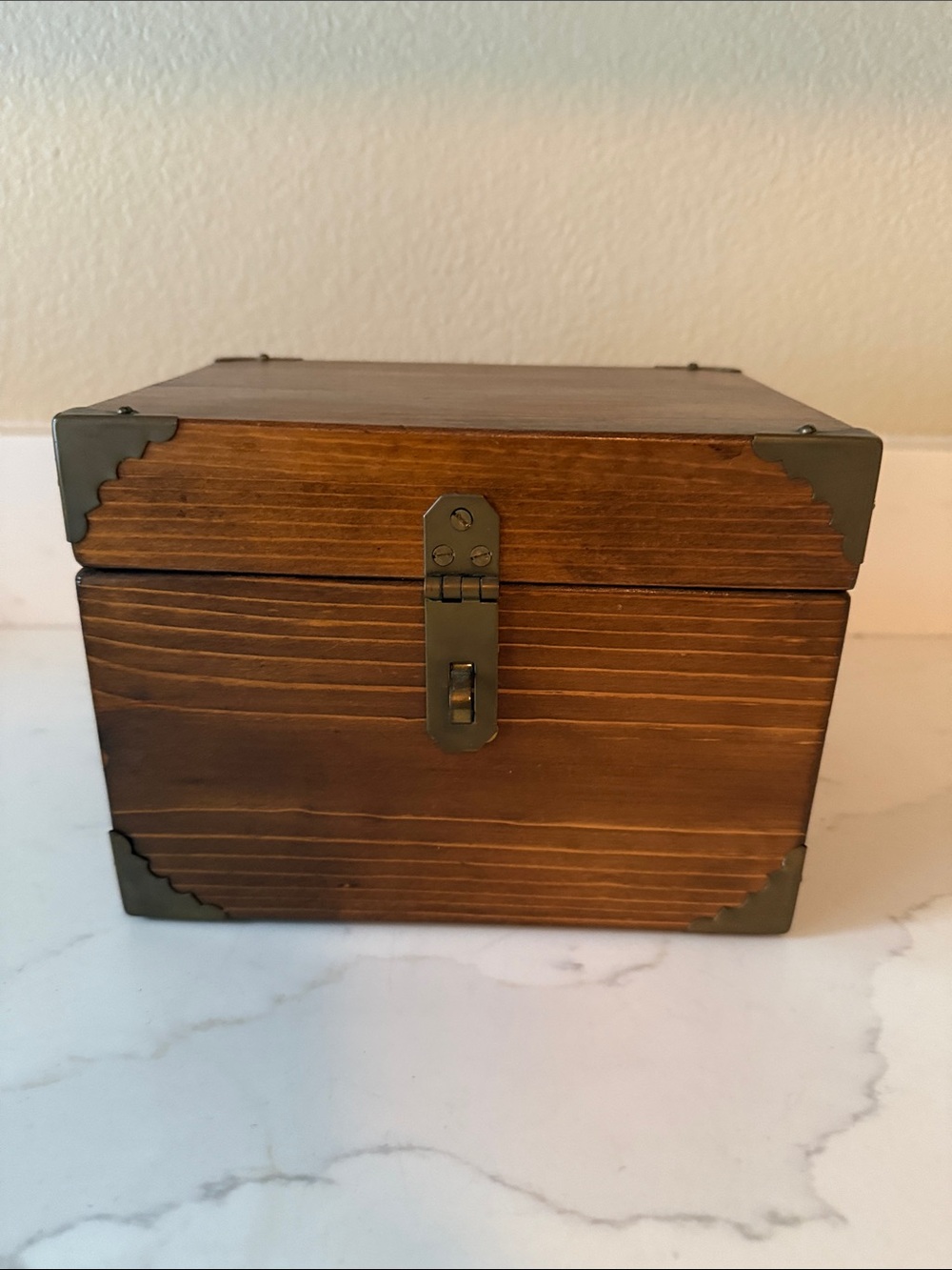 Vintage Wooden Box with Brass Accents and hinged lid
